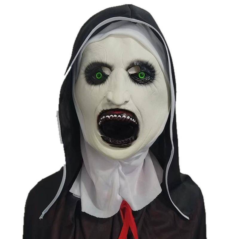 Horror The Nun Mask Cosplay Scary Bloody Demon Ghost Face Latex Masks With Headscarf Halloween Party Costume Props Deluxe