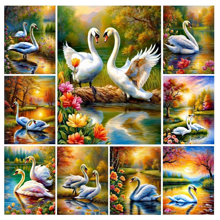 Diamond Painting Ny Kollektion 2024 Vit Svan Gör-det-själv Full Fyrkantig Rund Borr Strassbroderi Sceniska Floder Mosaik Korsstygnssatser