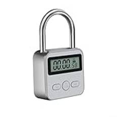 Entgoinggo tidshänglås, metalltimerlås, intelligent elektronisk tidshänglås USB-uppladdningsbar LCD-display timer hänglås, digital timer-omkopplare för gymlås (silver)