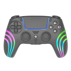 PS4-kontroller, trådlös handkontroll kompatibel med PS4 /Slim/Pro med förbättrad dubbla vibrationer/RGB-ljus/3,5 mm ljudjack/6-axlig rörelsesensor/L2R - PC (svart,vit)