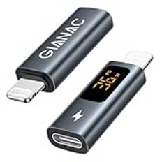 GIANAC USB C till Lightning-adapter (2 stycken) USB C till Lightning-adapter med LED-skärm, 36 W snabbladdning, Lightning USB C-adapter för iPhone 14 13 12 11 Pro Max, iPad Pro/Air 5/Mini 6, iPod