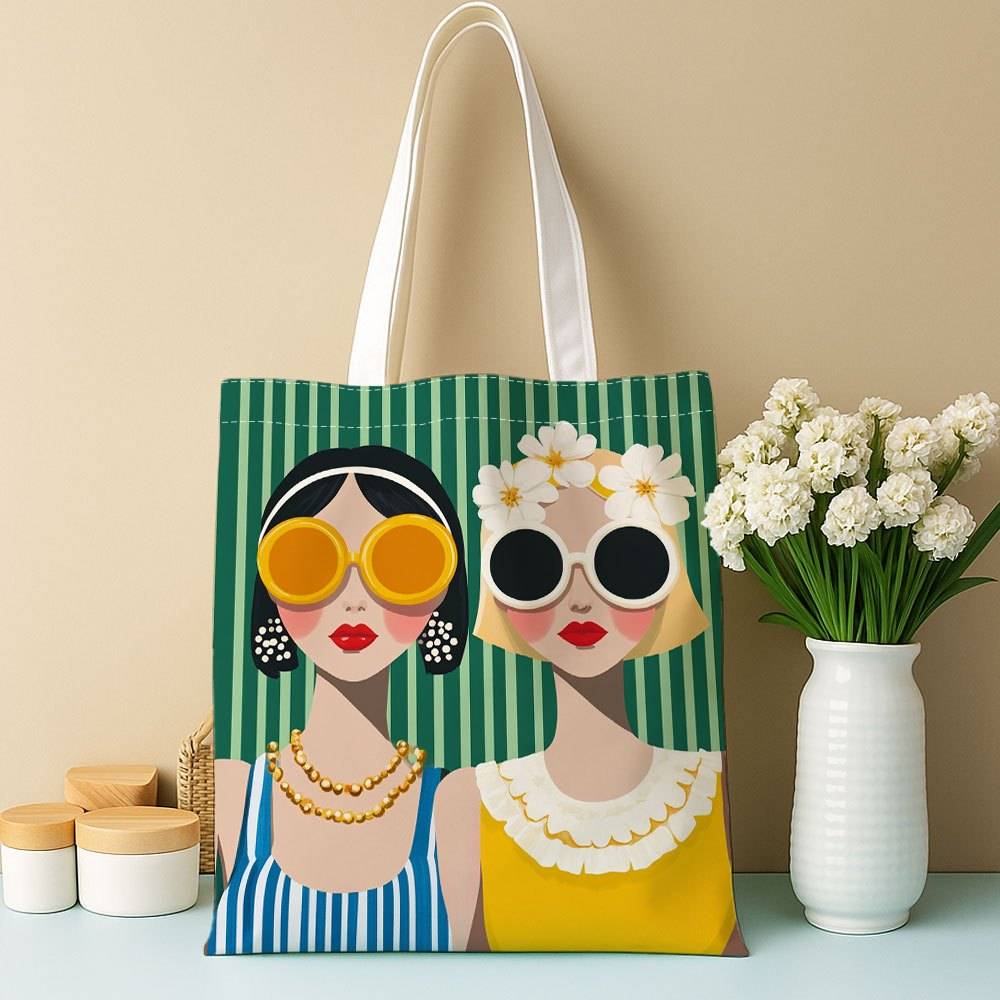 1pc Fashion With Sunglasses Tote Bag - Modern Pop Art, Durable, Hand Washable, Spacious Reusable Shopping Bag For Women's Fashion & Everyday Use, Novelty Purse, Intricate