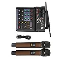 Liten Bluetooth Stereo Mixer med 2 Trådlösa Mikrofoner 4 Channel Audio Mixer Familj Stereo Processor DJ Mixer för Live Streaming