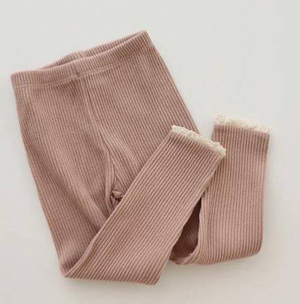 Baby Leggings byxor ribbad bomull - Rosa 3-24mån: 3-6mån