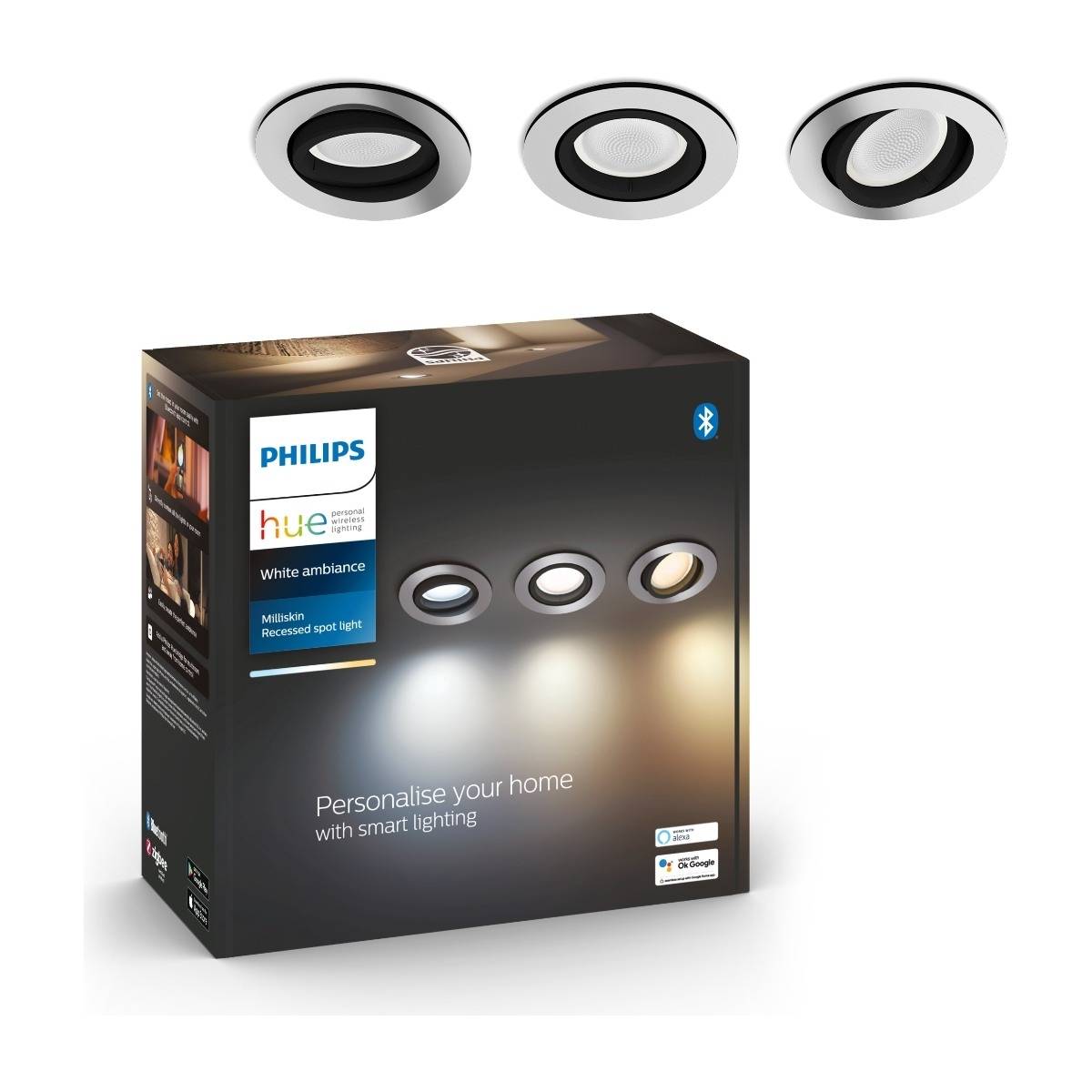 Philips Hue Milliskin forsænket spotlight Aluminium 3s.