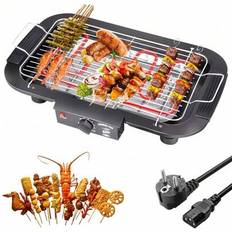 Elektrisk bordsgrill, elektrisk BBQ-grill, bärbar rökfri inomhus-/utomhusgrill, 2200W kraftig grill med avtagbara plattor för 4-5 personer - Svart