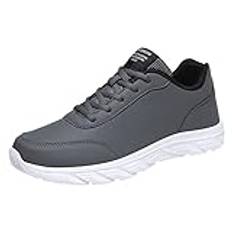 oxsdMKQ promenadskor herr läder sneakers sneakers för män vardaglig snörning tennisskor lätta halkfria stötdämpande sneakers utomhus platta skor för jogging resor vandring plus size, Grå, 11.5