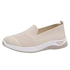 Sportsneakers för kvinnor Slip On-skor ledig mesh slip skor mjuk sula andningsbara lätta sneakers, BEIgE, 4 UK Wide