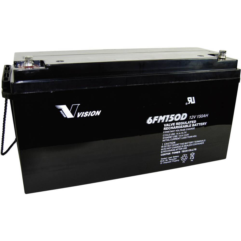 Vision Akkus 6FM150DX Blybatteri 12 V 150 Ah Bly AGM (B x H x D) 485 x 240 x 172 mm M8-skruvanslutning Underhållsfri, Urladdningssäkra