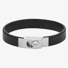 Emporio Armani Black Leather Eagle Logo Lock Bracelet EGS3087040