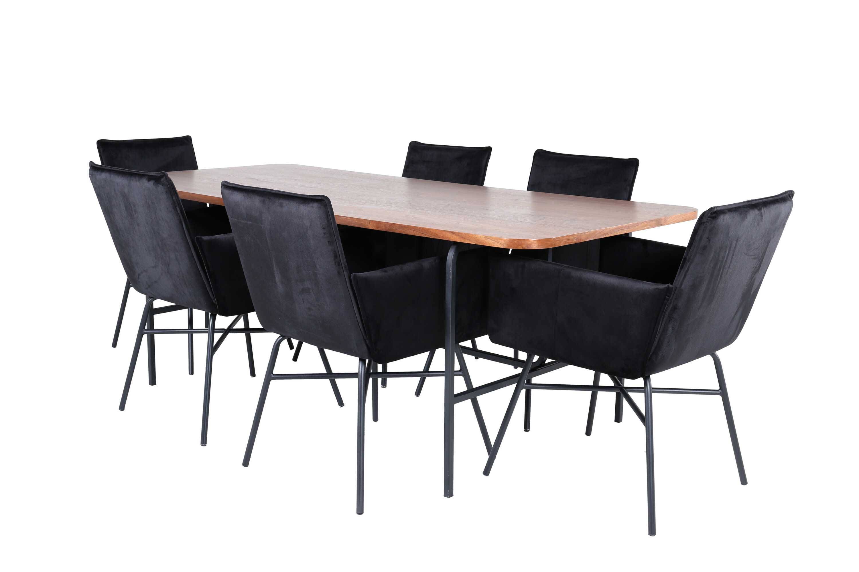 Venture Design Uno & Petra matgrupp Svart/natur 6 stolar & bord 200 x 90 cm