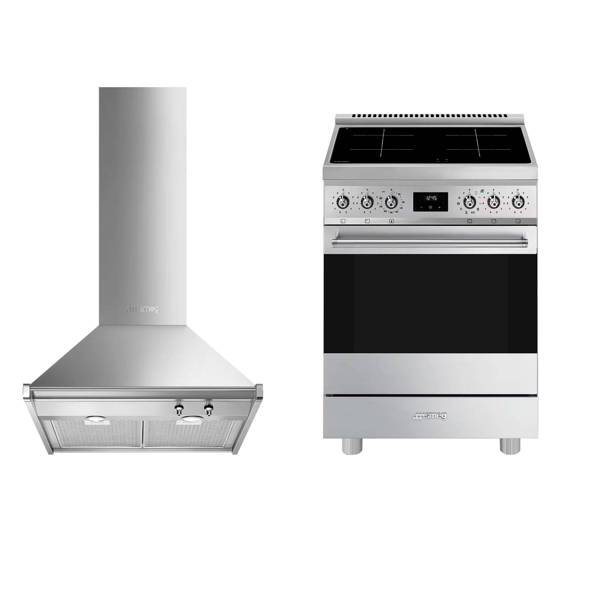 Smeg Classic induktionskomfur + emhætte 60 cm, rustfrit stål