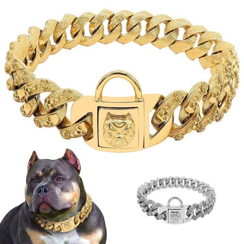 Bully Hundhalsband 32mm Rostfritt stål Guldkedja Stor Hund Pitbull Bulldog Fransk Halsband Anpassad kvalitet Stark Djurhalsband