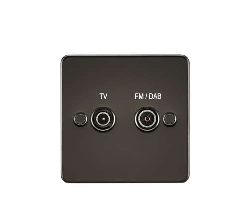 KnightsBridge Flat Plate Screened Diplex Outlet (TV, FM DAB) - Gunmetal