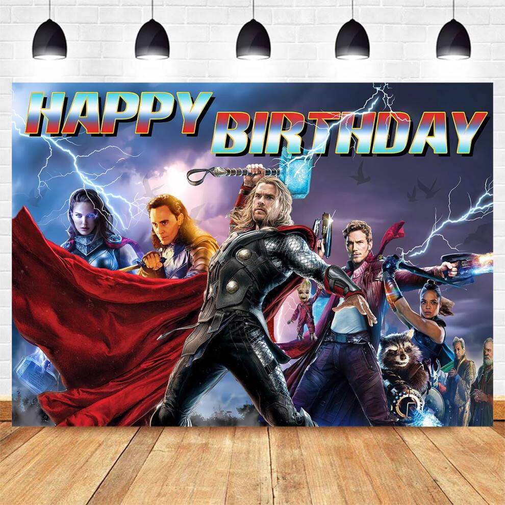 Thor-tema fotografi fotografi vinyl baggrund stof dreng fødselsdagsfest atmosfære layout dekoration banner