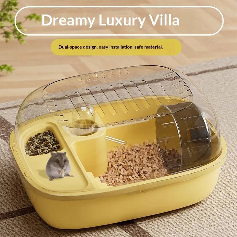 Full View Acrylic Hamster Villa Multi-Function Hamster Cage with Feeding Area Water Dispenser Hideout for Pets Gerbils Mice