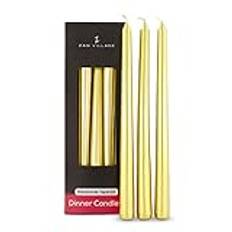 Zan Village Candle Company avsmalnande middagsljus, 10-pack, långvarig 7-timmars brinntid, klassisk lång venetiansk stil, doftfri, droppfritt ljus, tillverkad i Storbritannien - guld