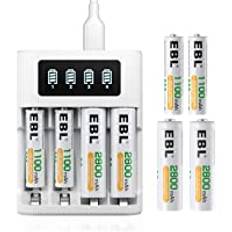 EBL Universell batteriladdare med 4 AA batterier + 4 AAA batterier - laddare för AA AAA NiMH NiCd laddningsbara batterier, HD LCD-skärm, snabb batteriladdare, FY-409