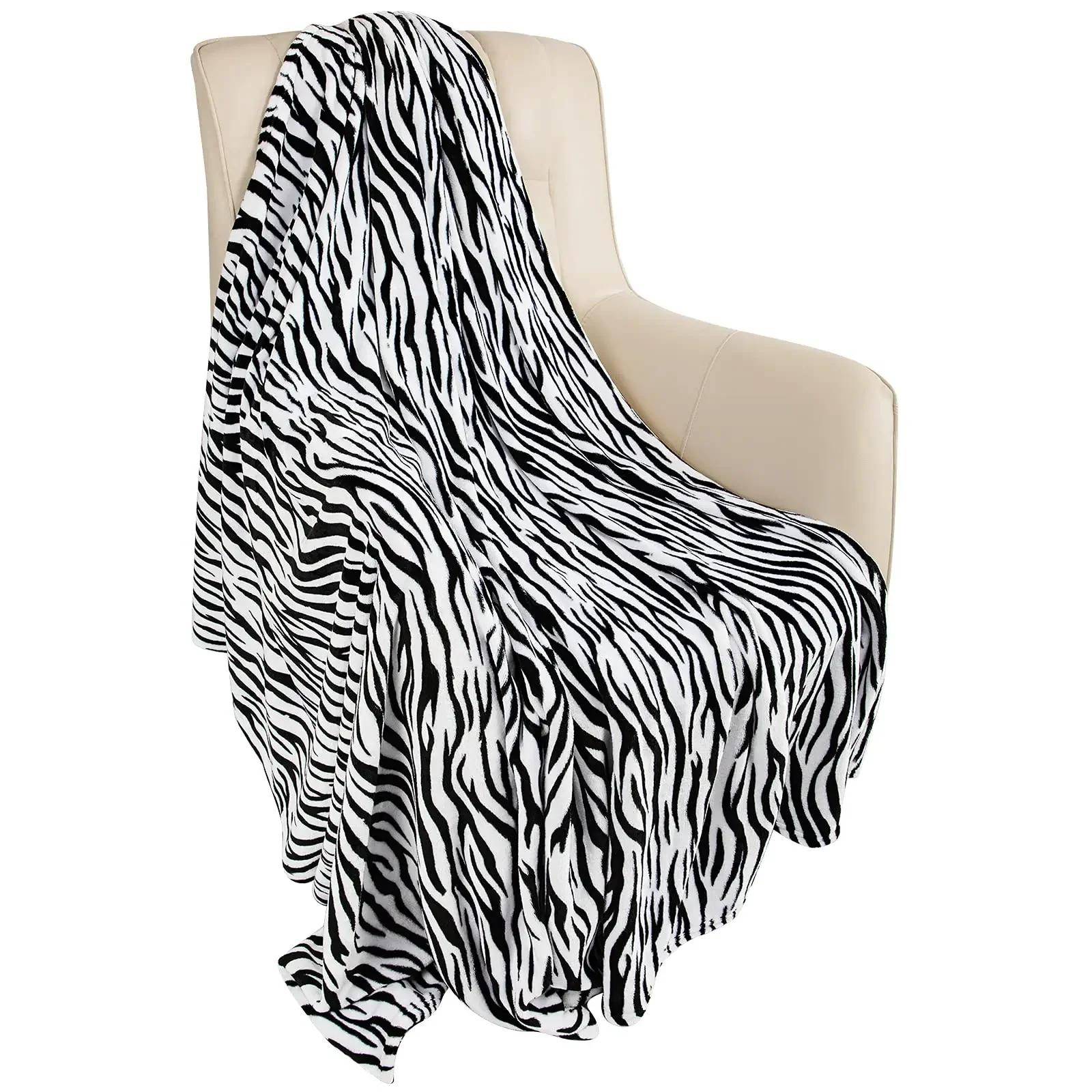 Fleecepläd för soffa Zebrapläd Svart Vit Luddig Lättviktig Varm Mysig Bekväm Mjuk Pläd för Säng Soffa#(1)
