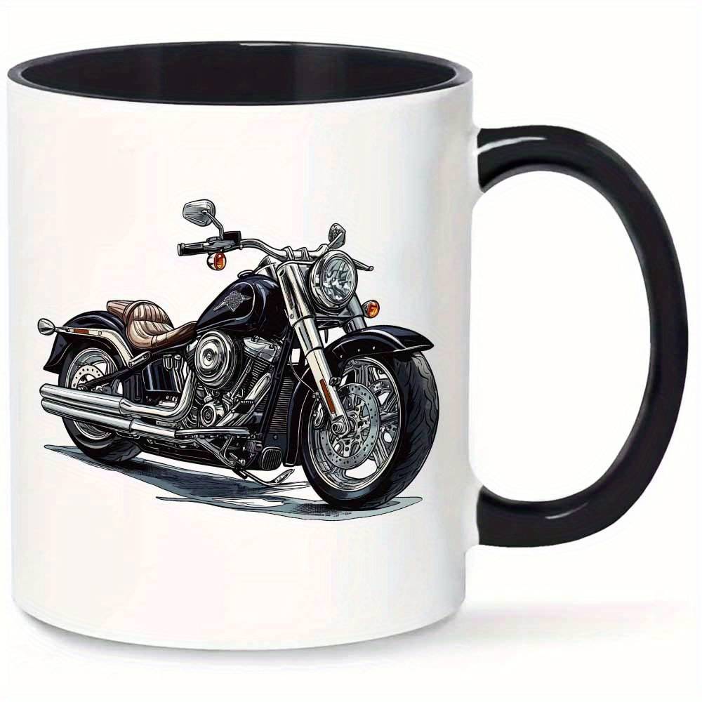 1pc Customizable Name 11-ounce Motorcycle Enthusiast Ceramic Mug - Black Exterior With , Personalized Name, Durable Coffee Cup With Detailed Design, Dishwasher Safe, Suitable For Office, Camping