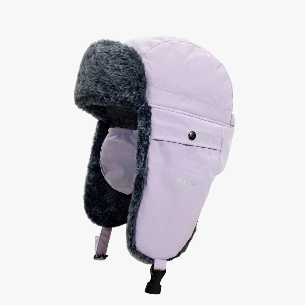 Women's Korean-style Retro Fleece-lined Thickened Outdoor Riding Hat - Purple With Mask And Label / Adjustable