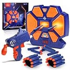 Lehoo Castle Nerf målskiva, elektronisk måltavla för Nerf-pistol, digital måltavla med ljudeffekter, med 1 leksakspistol, 20 skumammunition, 2 handledsband (blå)