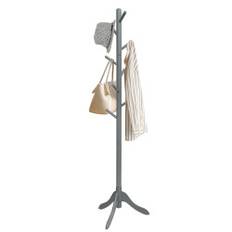 Klädhängare med 8 krokar, klädhängare i trä, justerbar i höjdled, 175 cm, grå