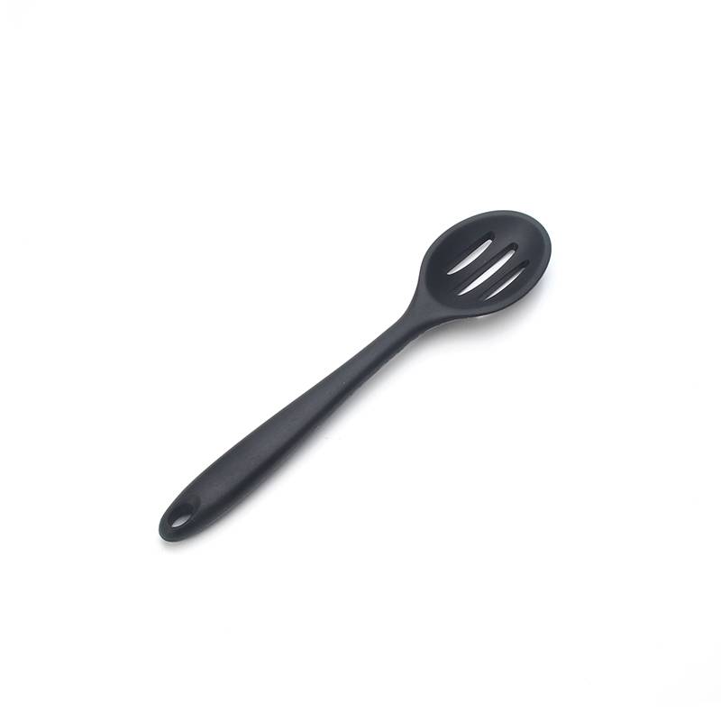 Träsilikon köksredskap nonstick matlagningsredskap sked soppslev turner pannkaka spatel tång kokkärl bakpryll - Svart hålslev