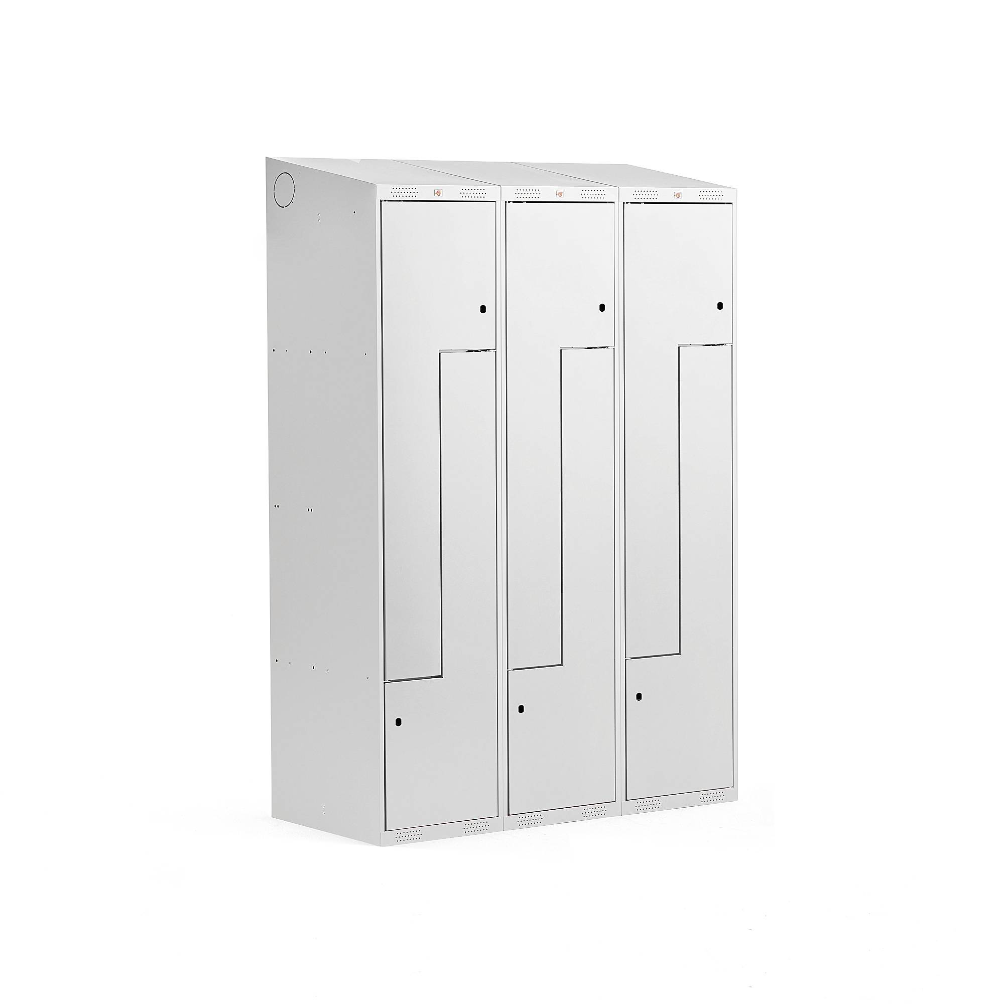 Z-skåp CLASSIC, sluttande tak, 3 sektioner, 6 fack, 1900x1200x550 mm, grå