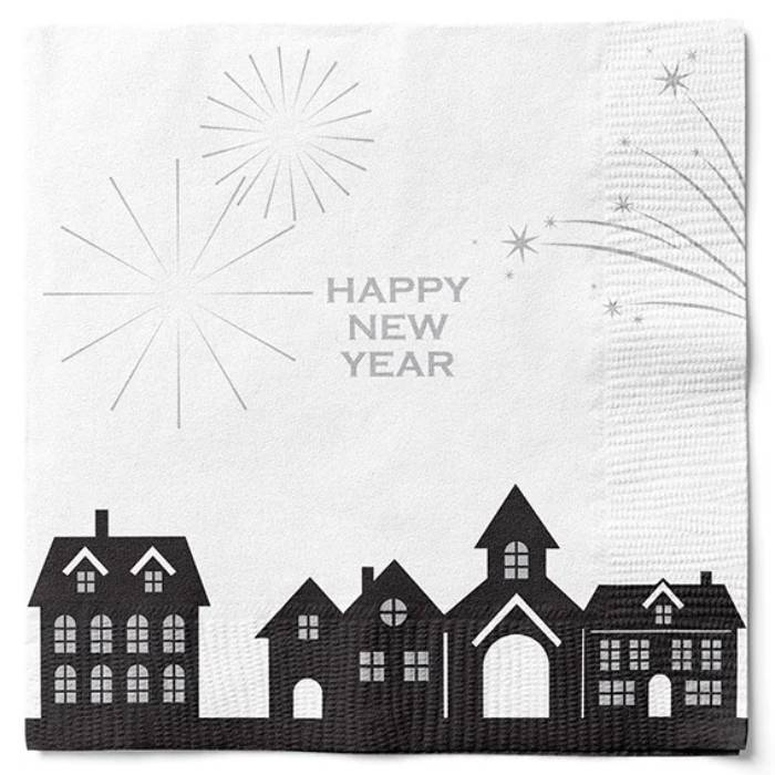 Servietter med fyrværkeri happy new year 20x Det Gamle Apotek.