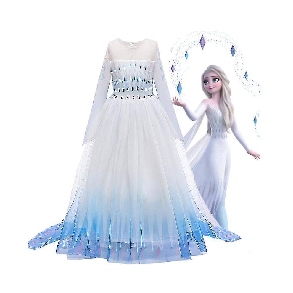 (Gradient Blå, 5-6 År) Frost 2 Drottning Elsa Kostym Barn Flickor Fest Prinsessa Cosplay Maskeradkläder-u cm