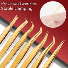 7-delat set med precisionspincetter i titanserien, professionell pincett för ögonfransförlängning, dekorativ antistatisk delfin, påfågel, fjäril, fran - Guld
