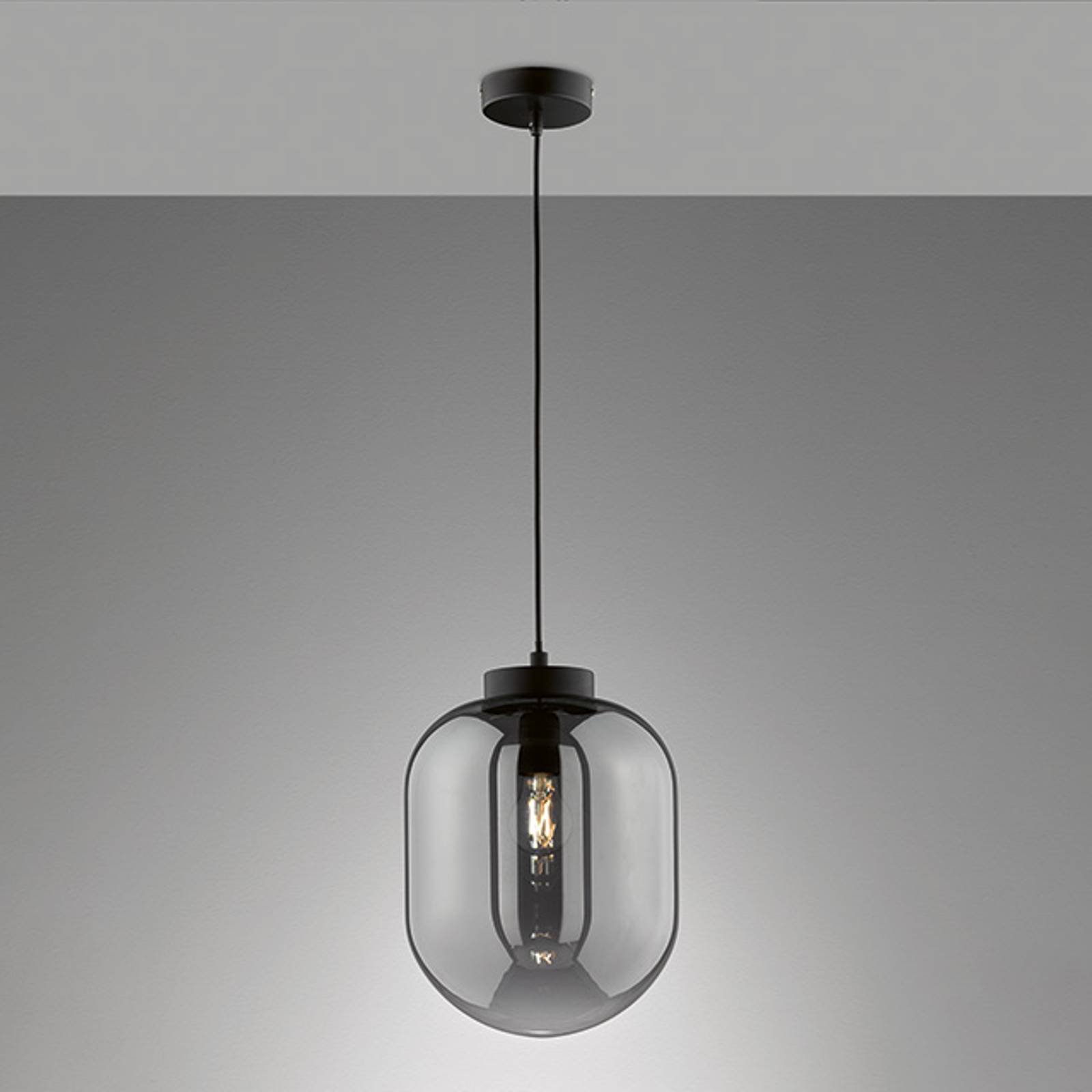 FISCHER & HONSEL Glas pendellampa Regi, dimbar, Svart, Vardagsrum / matsal, Glas, Pendellampa