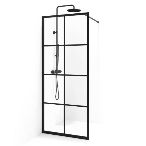Cassøe New York brusevæg, 75 cm, klart glas, sort profil