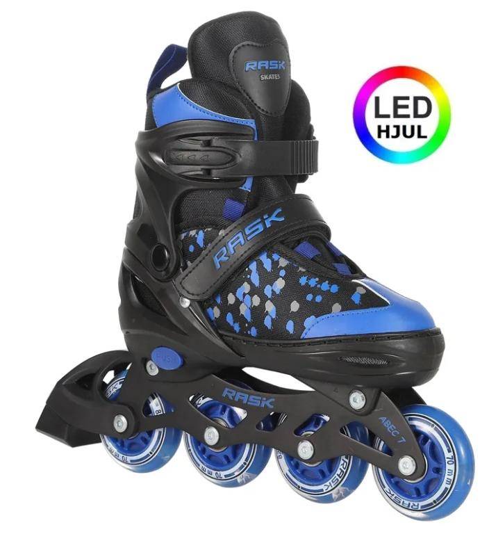 RASK Splash børnerulleskøjter med LED Lys – Justerbare rulleskøjter i blå, sko størrelse (eu) EU 34-37