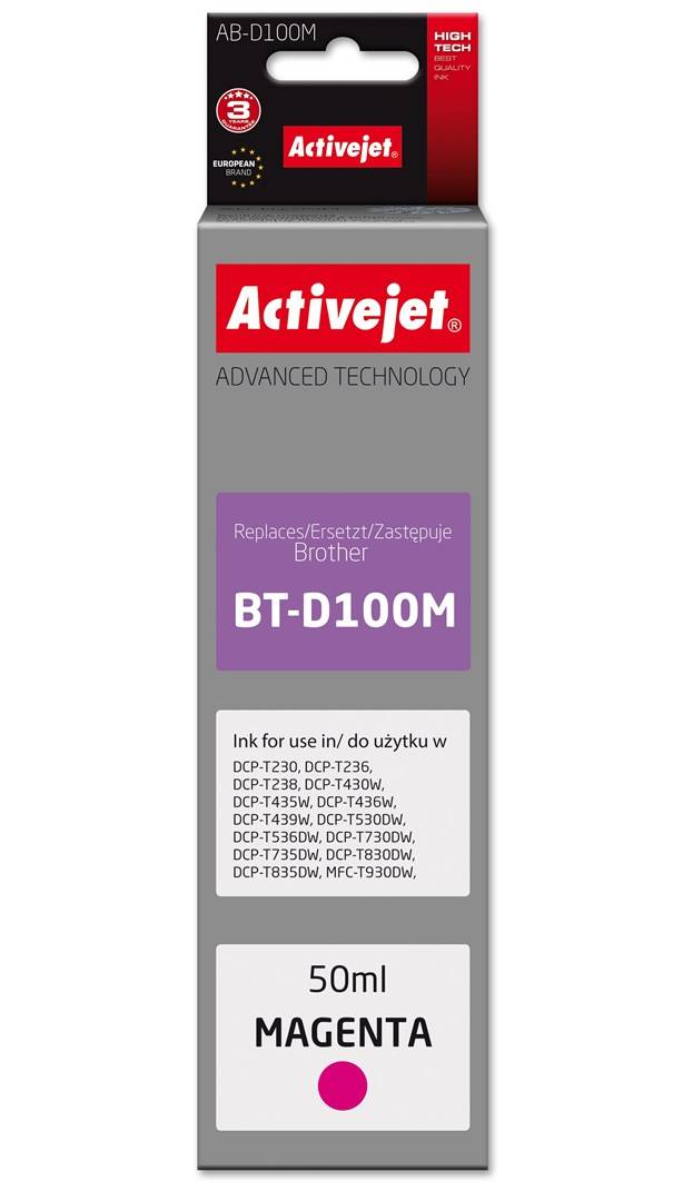 Activejet AB-D100M Blækpatron til Brother-printer, erstatning for Brother BT-D100M; Supreme; 50 ml; lilla