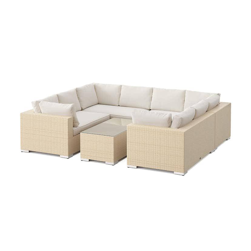 Loungegrupp Comfort Garden Bahamas U-formad utomhus loungegrupp med stängt avslut, 8-sits med bord