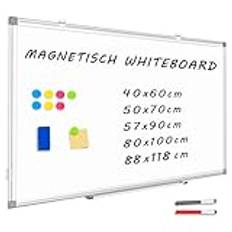 QUEENLINK Den magnetiska whiteboarden, 50 x 70 cm den raderbara väggtavlan med aluminiumram, brickor och krokar