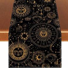 Bohemisk astrologi dekorativ duk, mystisk måneduk Ouija dekor och tillbehör för hem köksbord - Svart - 33*183,33*228,33*275,33*90,30*120