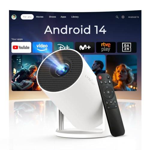 Mini-projektor med inbyggt WiFi & Bluetooth, Android 14, 1080P/4K, bärbar, 180° rotation. För hemma/utomhus, LYNCAST OptiBarrel 500