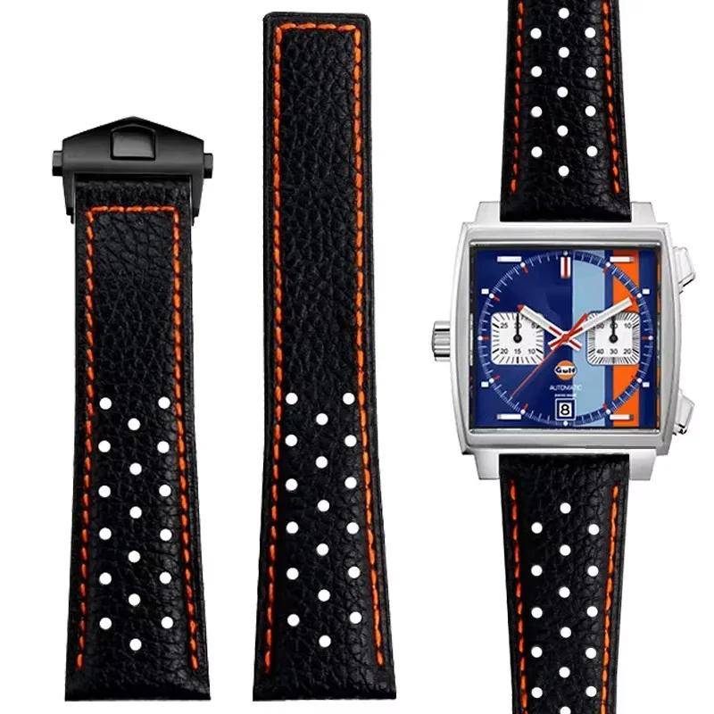 Äkta Läderklockarmband För TAG Heuer MONACO CARRERA CAW211R/P Armband lycheeprint koskinn Rem herrarmband 22mm
