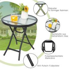 Uteplats matbord Runt glasbord med härdat glasskiva 46,5 x 46,5 x 47,5 cm Svart