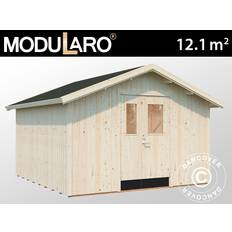 Redskabsskur Redskabsrum Haveskur i træ m/gulv, 3,48x3,54x2,59m, 12,1m², Natur