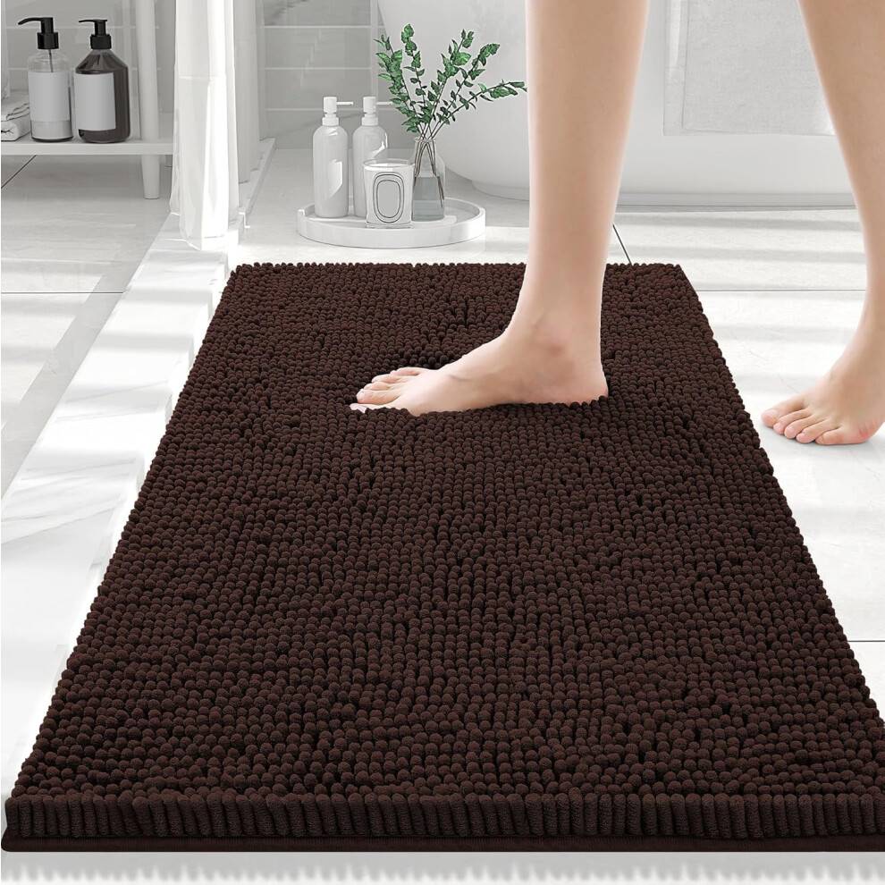 Luksuriøst Chenille-badetæppe 86x51 cm, ekstra blødt og absorberende, maskinvaskbart, skridsikkert, lysegrå