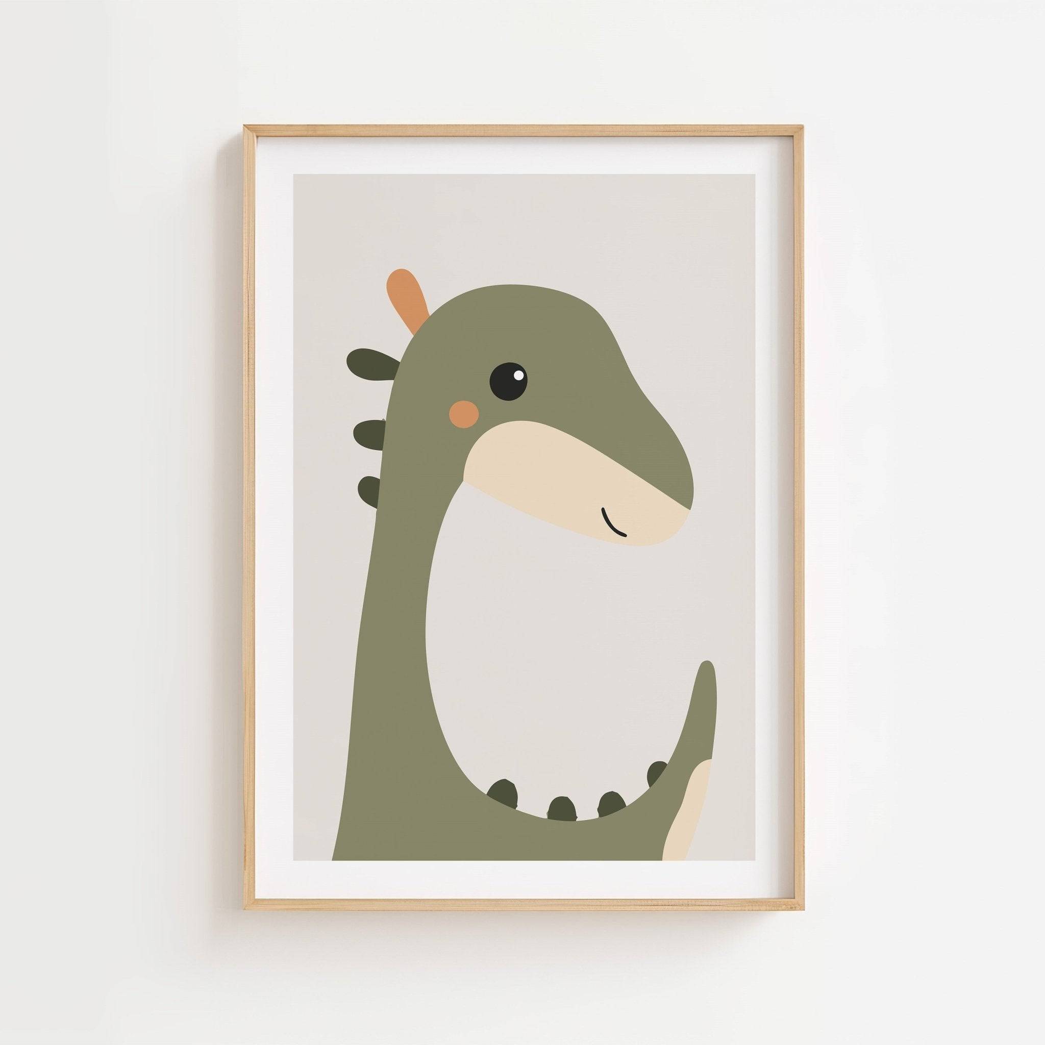Långhals dinosaurieposter-30x40 cm / 12x16″ / Med ram / Ljust trä