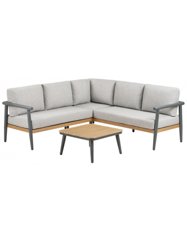 Lounge hjørnesofasæt i aluminium, nonwood og polyester - Antracit/Teak/Grå