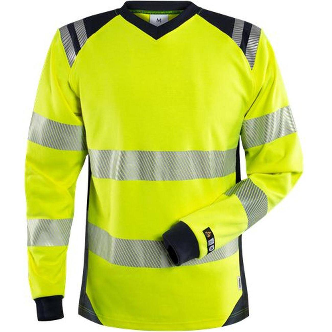 Fristads 131146 Flamestat Hi Vis T-shirt dame kl.3 / Arbejds T-shirt Hi-Vis gul/Marine 2XL
