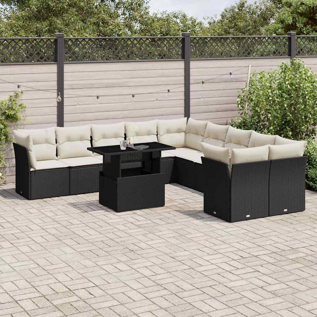 Sofasæt Til Haven 11 Dele Med Hynder Polyrattan - Sort og cremefarvet