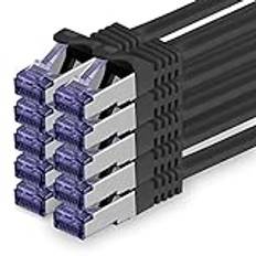 Cat.7 nätverkskabel 0,5m - svart - 10 delar - Cat7 patchkabel (SFTP/PIMF/LSZH) rå kabel 10 Gb/s med Rj 45-kontakt Cat.6a - 10 x 0,5 meter svart