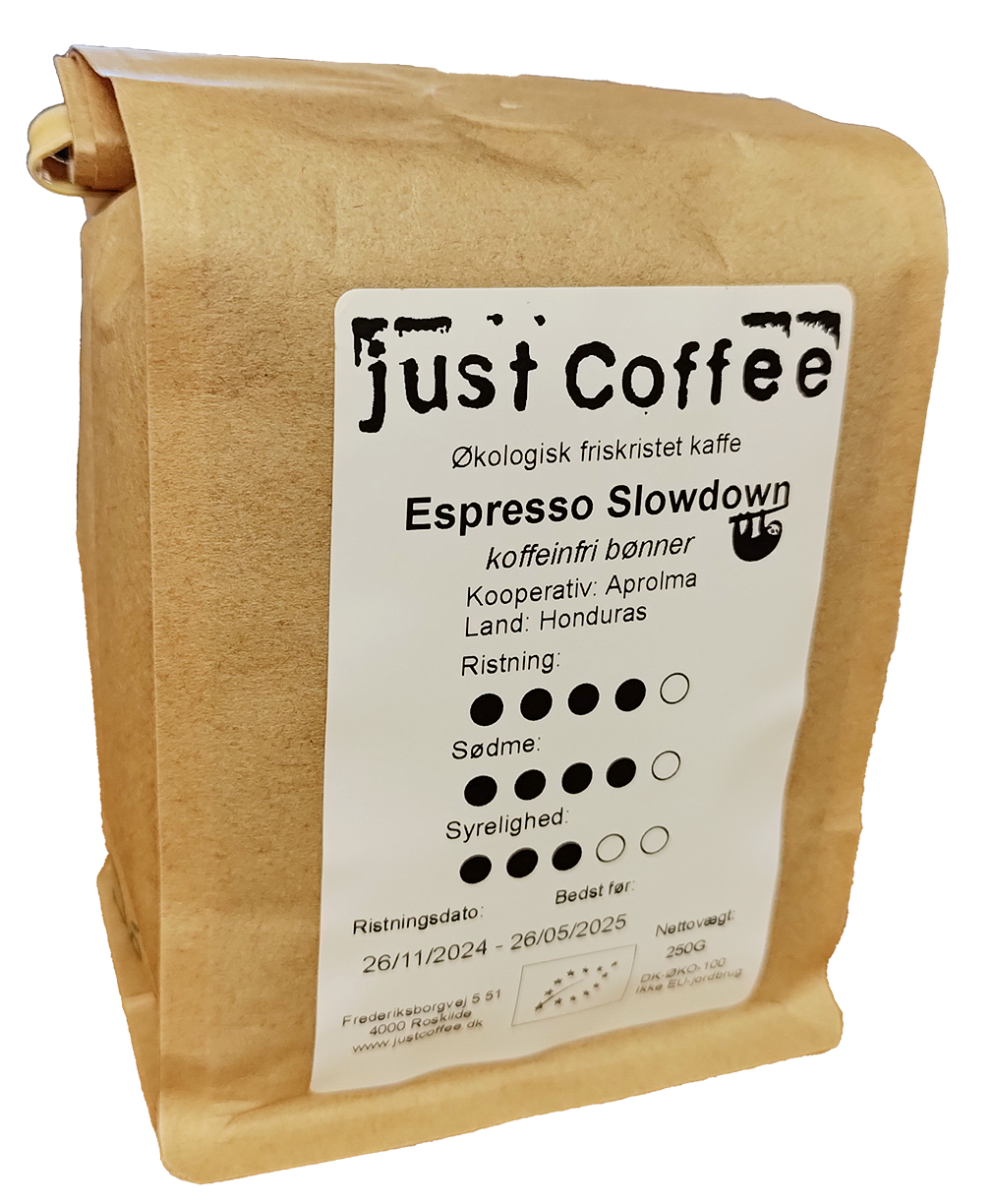ESPRESSO Slowdown Koffeinfri Kaffe Ekologisk (Just Coffee) - 250 g. hela bönor